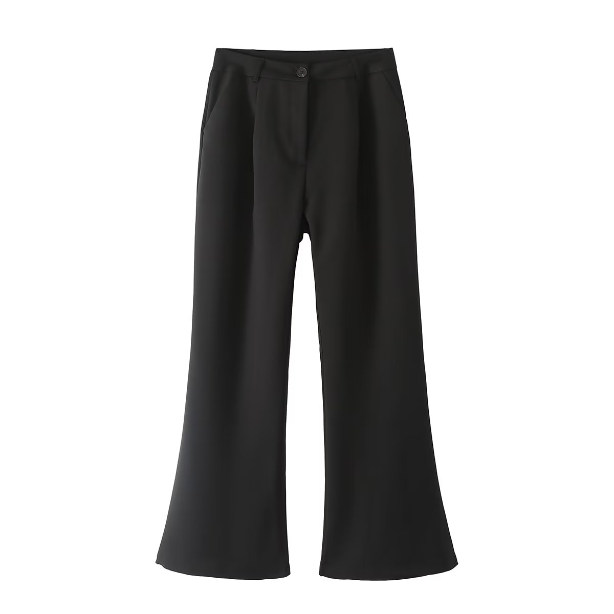 High Waist Slim Black Waistcoat Trousers Suit Flared Trousers