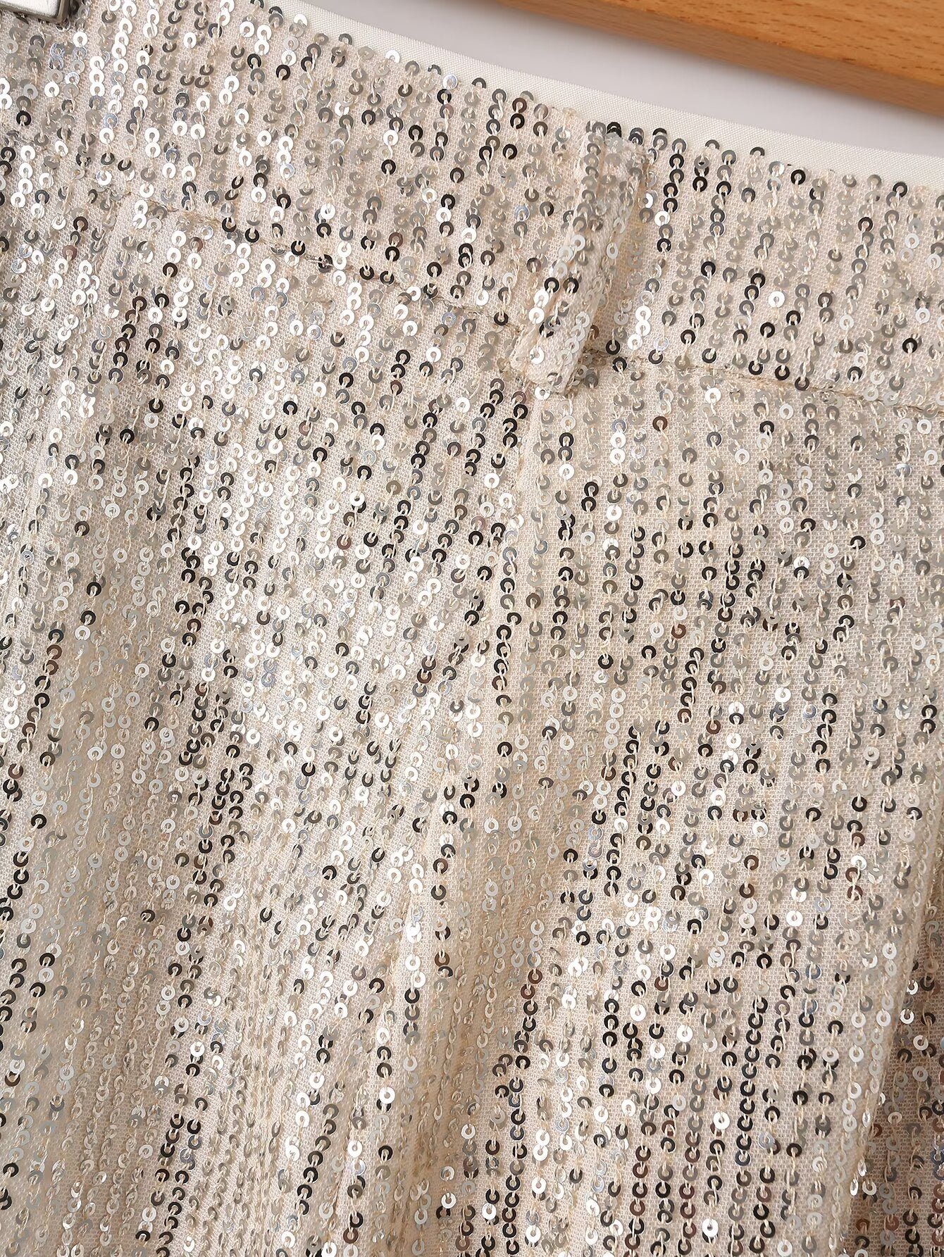 Spring Women Clothing Solid Color Sequ Loose Casual Straight Pants Trousers