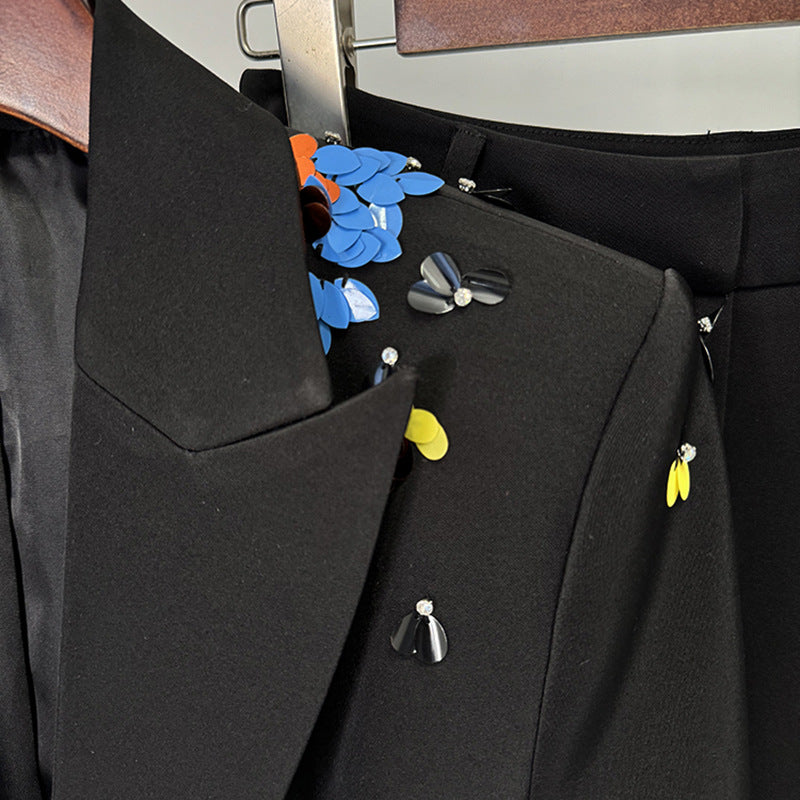 Star Color Sequ One Button Work Pant Suit Two Pieces Set