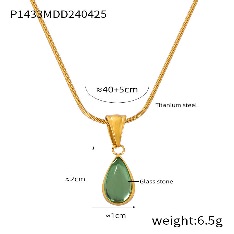 Olive Green Blue Water Drop Embellished Necklace Women Non Fading Special Interest Design Non Fading Lover Jewelry