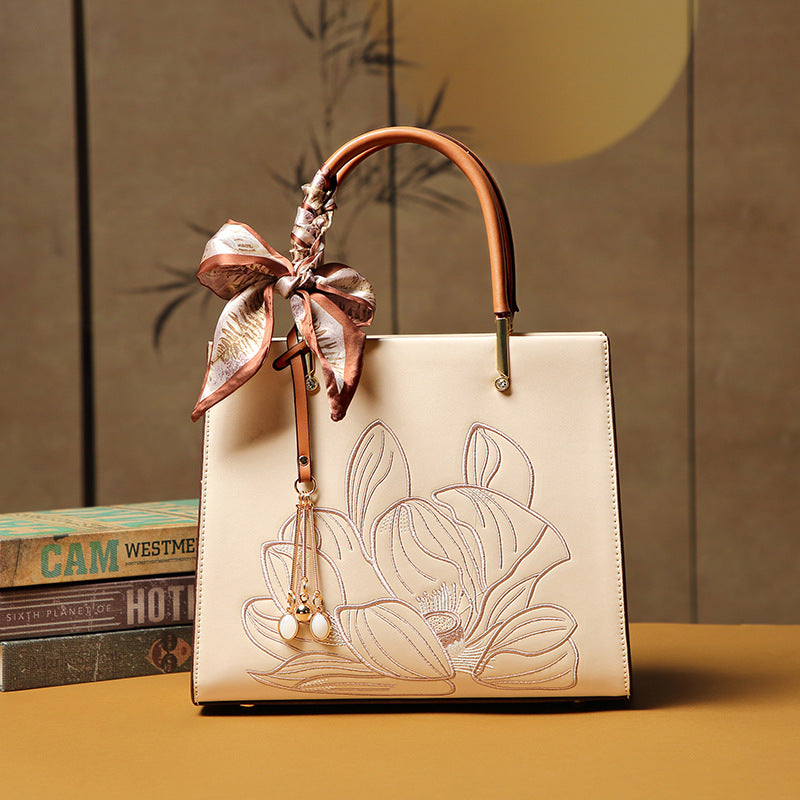 Handbag Spring Elegant Graceful Mother Bag Chinese Embroidery Women Shoulder Bag Large Capacity Office Tote Women