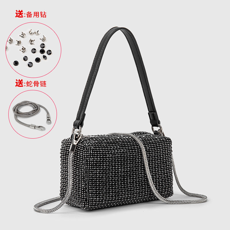 Pearl Rhinestone Women Bag Bag Summer Shiny Full Diamond Crossbody Portable Underarm Bag
