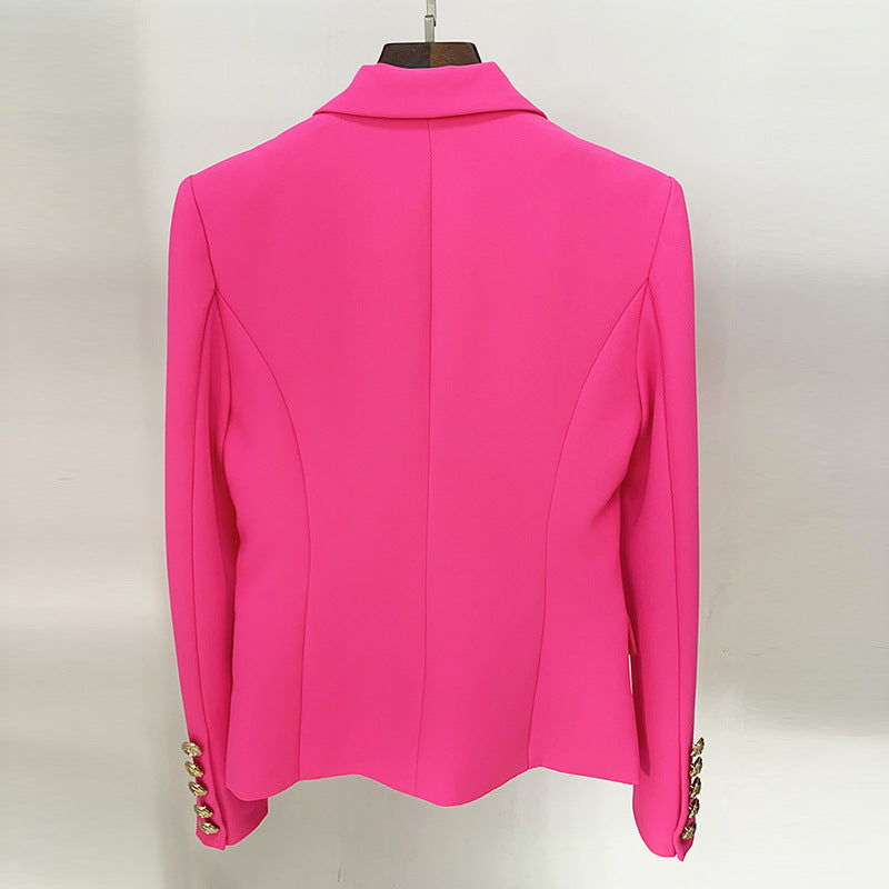 Quality Stars Metal Lion Head Button Double Breasted Slim Blazer Fluorescent Powder