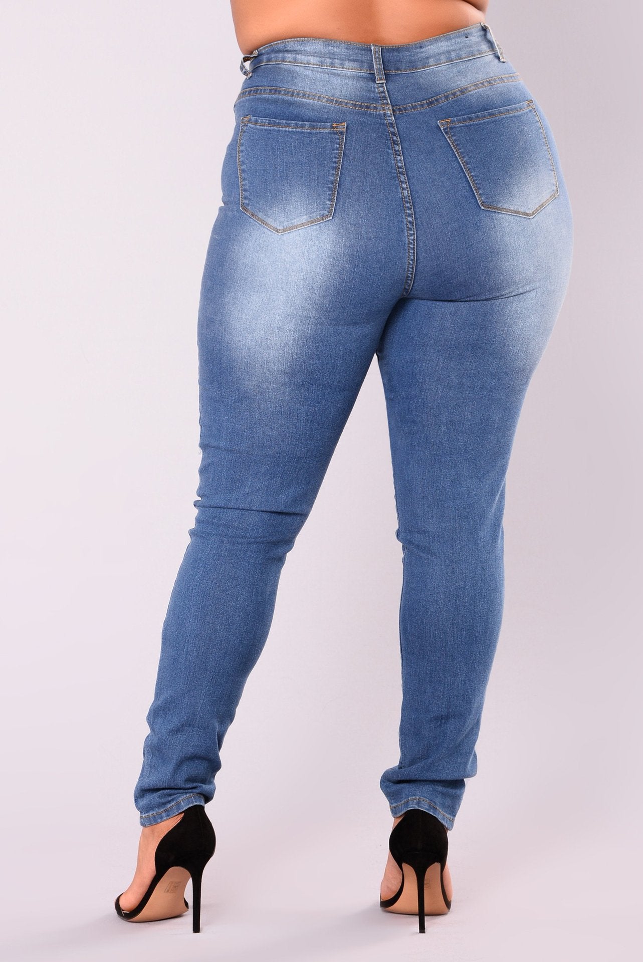 Plus Size Women Clothes Ripped Stretch Slim Fit Hip Raise Skinny Jeans