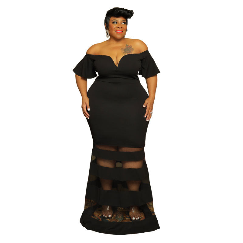 Plus Size Women Clothes Spring Contrast Color Short Sleeve Dress