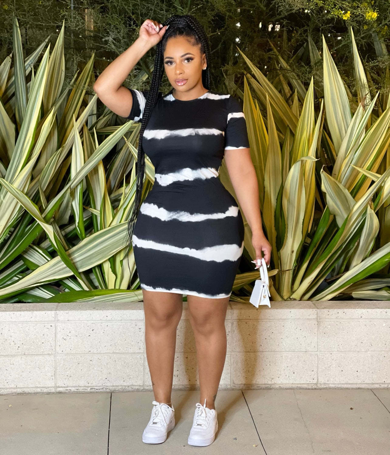 Plus Size Women Clothing Internet Celebrity Type Classic Tie Dye Printed Sheath Dress