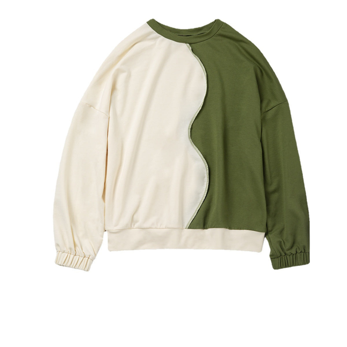 Style Women Clothing Loose Leisure Sports Stitching Contrast Color Knitted Long Sleeved Sweater