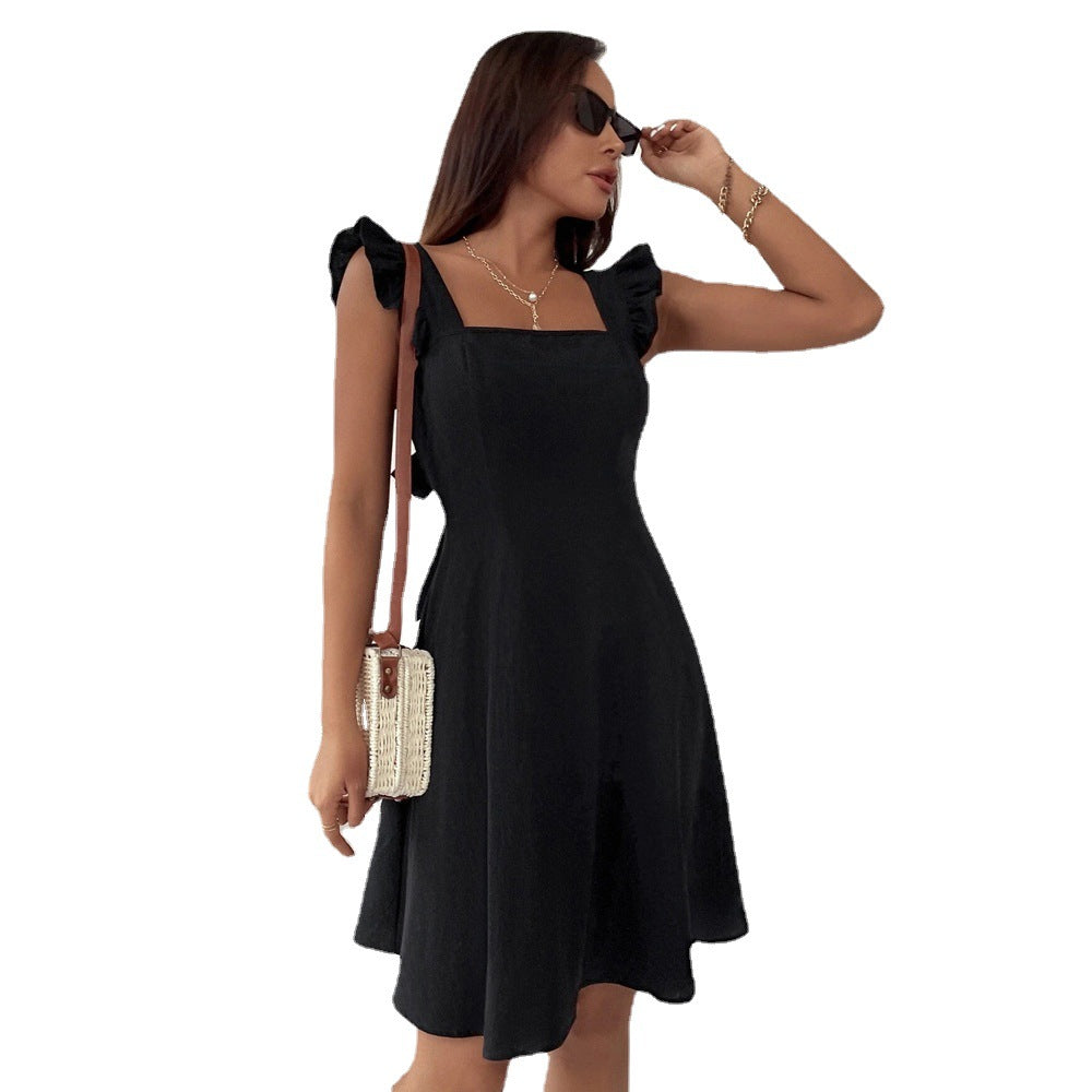 Sundress Women Clothing New Street Style Strap Sweet Office Medium-Waist Black Dress