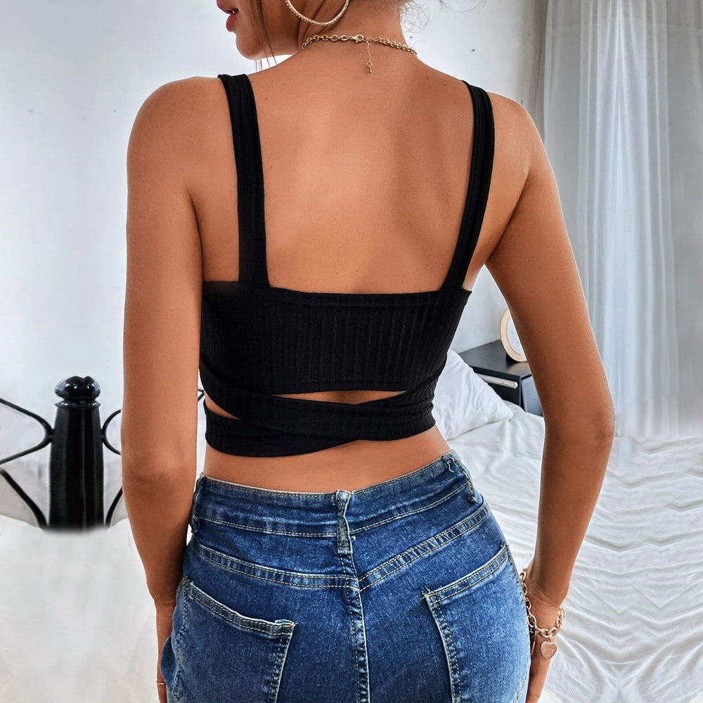 Women Clothing Sexy Cutout Backless Slim Fit Ultra Short Camisole Sleeveless Top