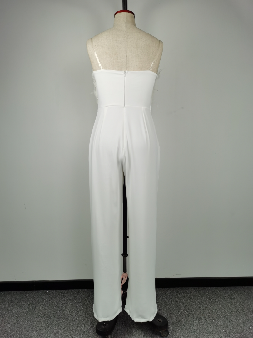 Spring Summer Feather Tube Top Sexy Jumpsuit