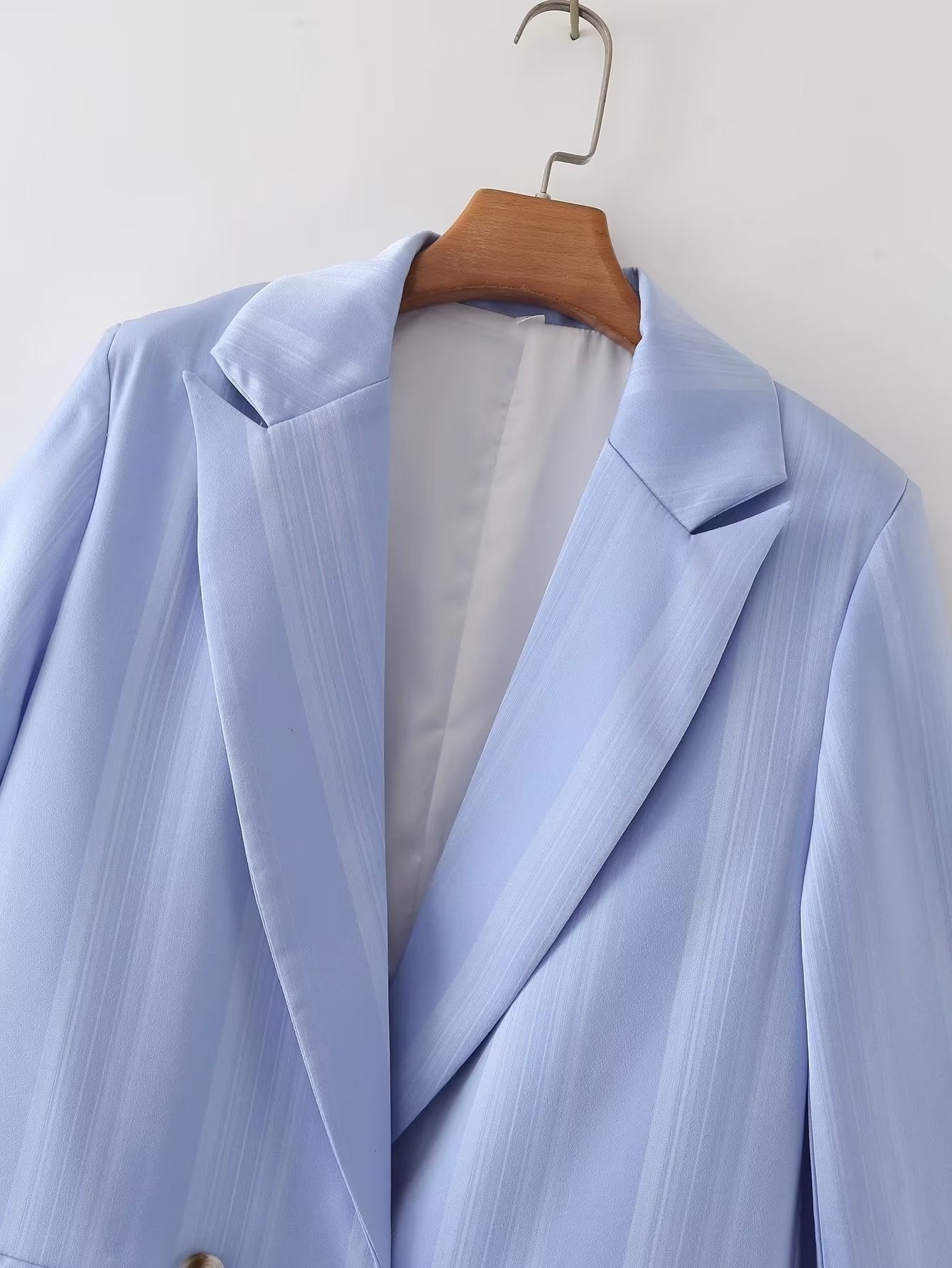 Fall Women Clothing Casual Plain Color Sleeve Fork Personality Collared Blazer