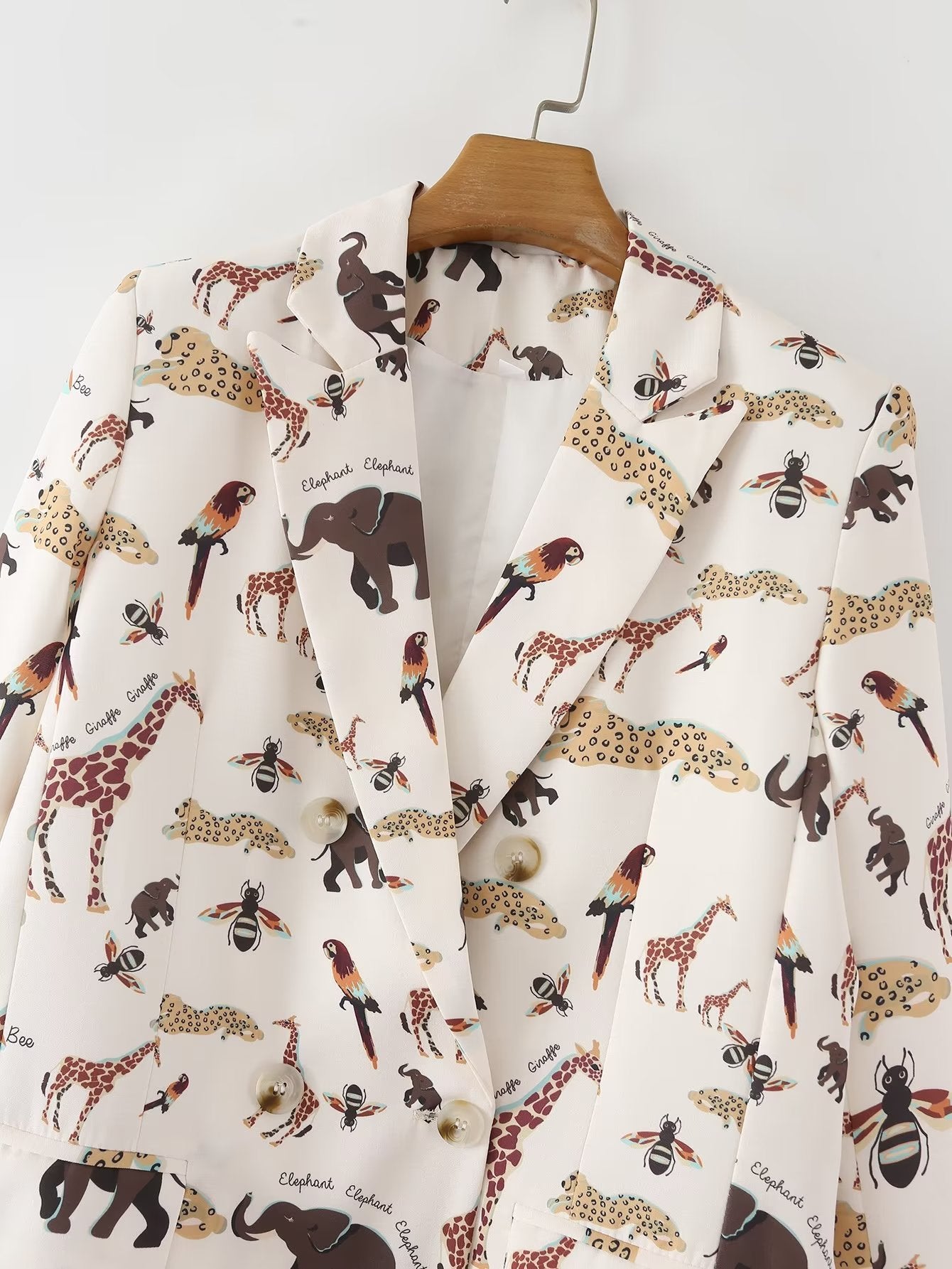 Popular Cartoon Animal Print Collared Long Sleeve Street Hipster Blazer