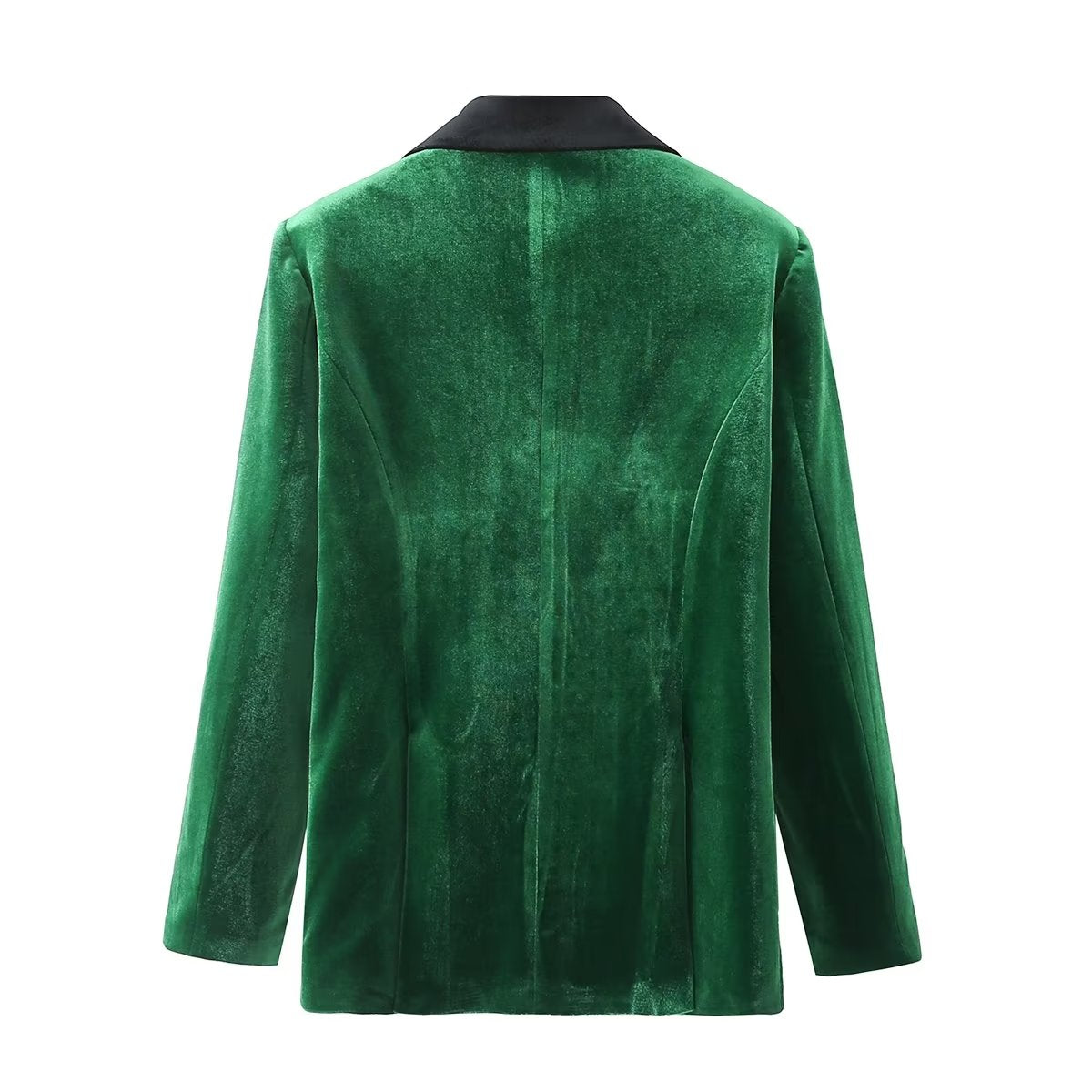 Autumn Women Clothing Green Velvet Diagonal Pocket Blazer