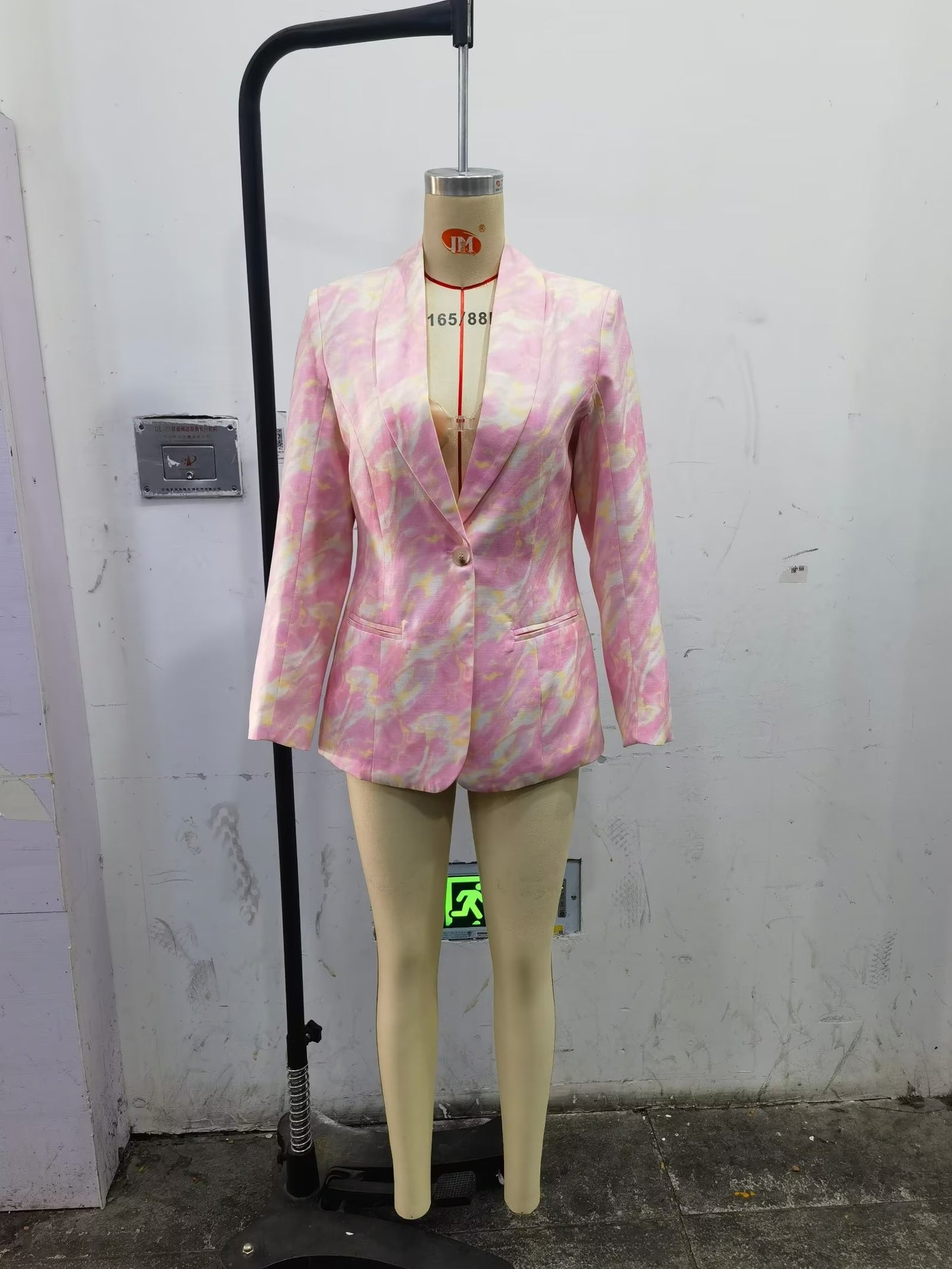 Green Collar Blazer Graffiti Printed