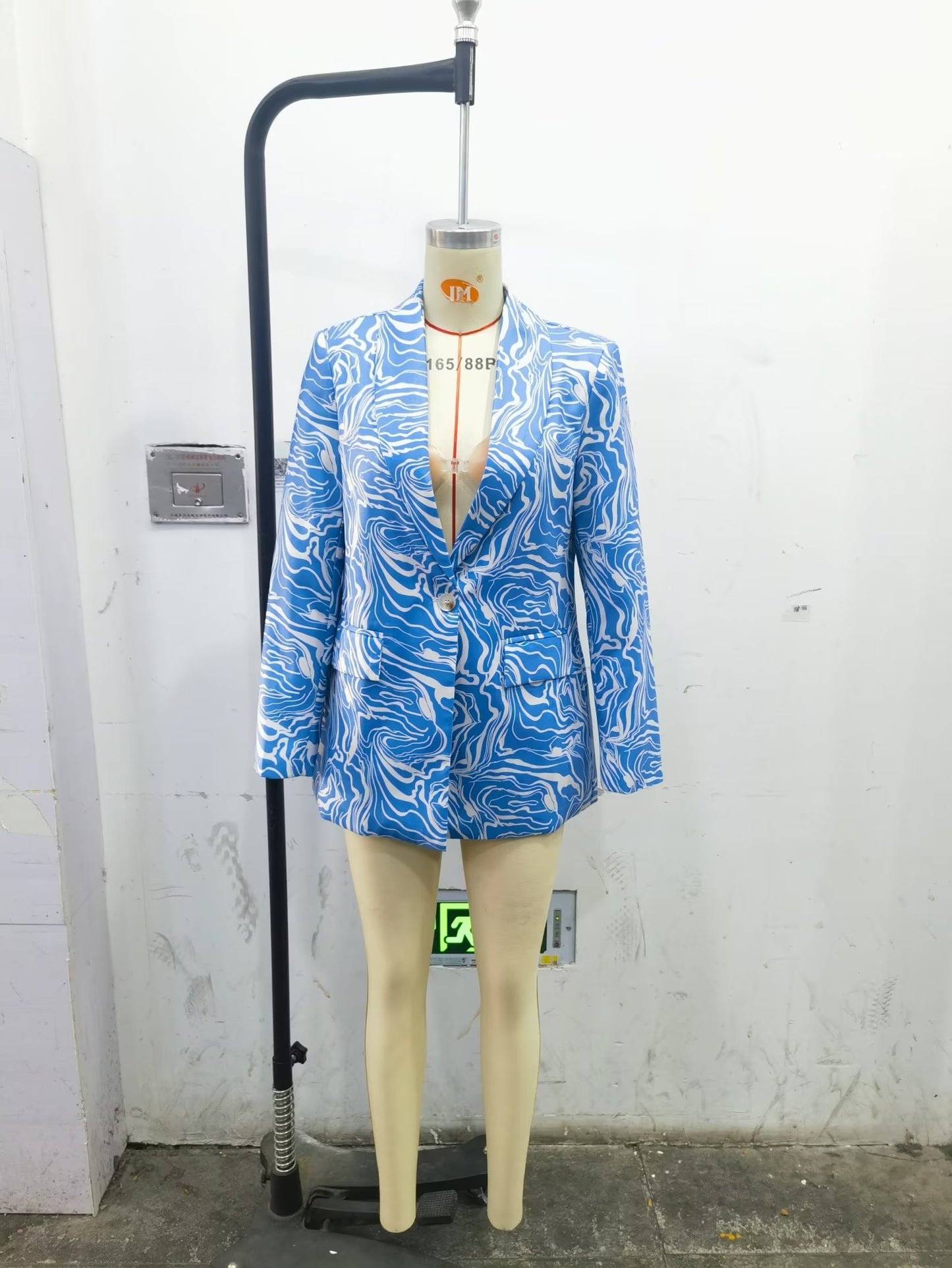 Casual Contrast Color Long Sleeve Blazer Winter Women Clothing Years Printed Slim One Button Top