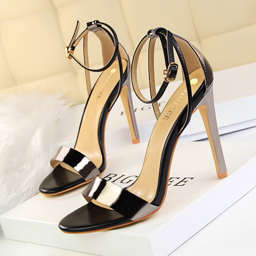 Sexy Nightclub Stiletto Heel Hollow Out Cutout out Spliced Ankle Strap Open Toe Hollow Out Cutout Women Sandals