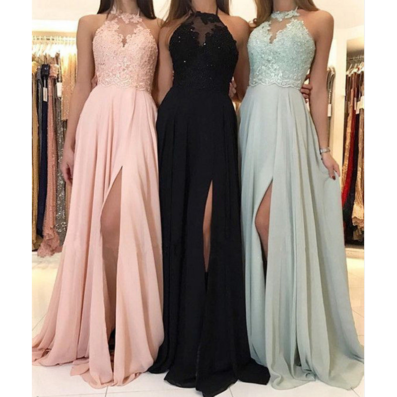 Summer Halter Lace Chiffon Dress Prom Evening Dress Split Dress