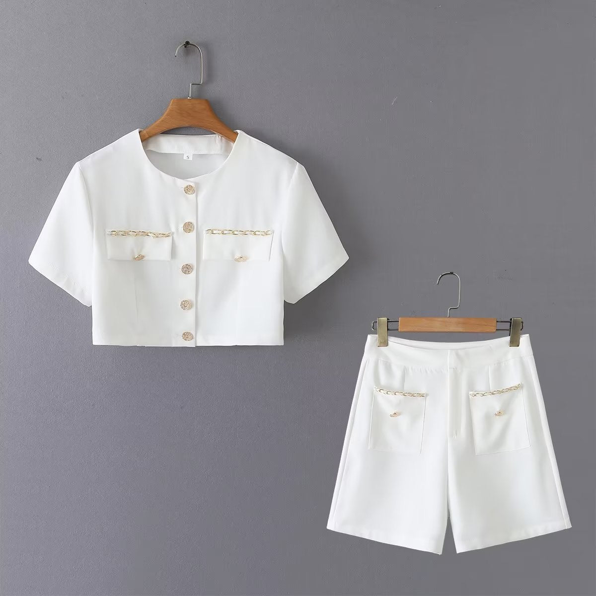 Sweet Suit Cardigan Short Top High Waist Slimming Wide Leg Pants Women Suit