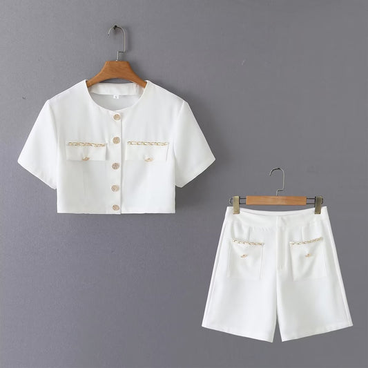 Sweet Suit Cardigan Short Top High Waist Slimming Wide Leg Pants Women Suit