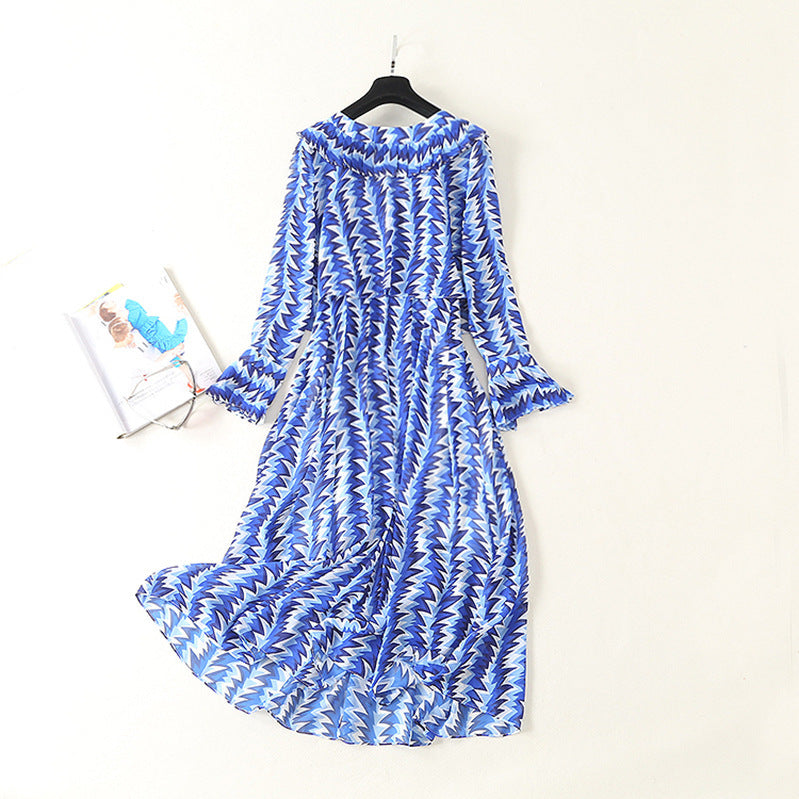 Summer Chiffon Printed Top Overall Slim Women Dress Two Piece Set