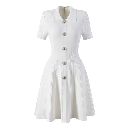 Spring Au'tumn High Quality Knitted Collared Slim Slimming A line Dress for Women