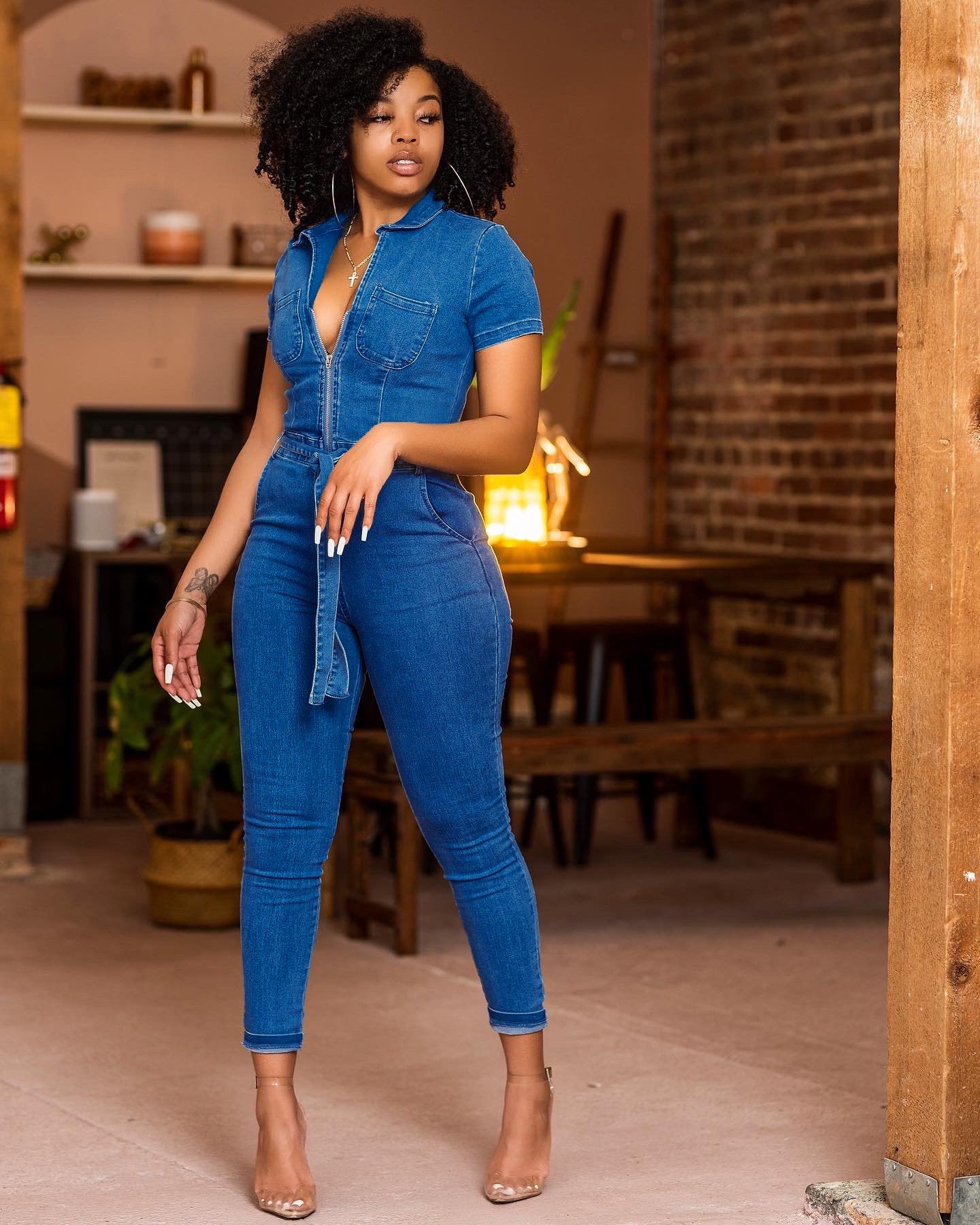 Women Clothing Internet Celebrity Same Sexy Denim Jumpsuit