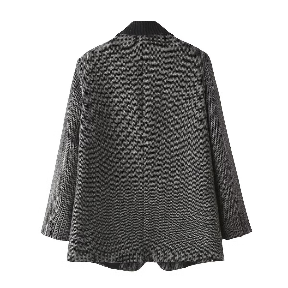 Autumn Women Herringbone Oblique Solid Color Loose Blazer Women