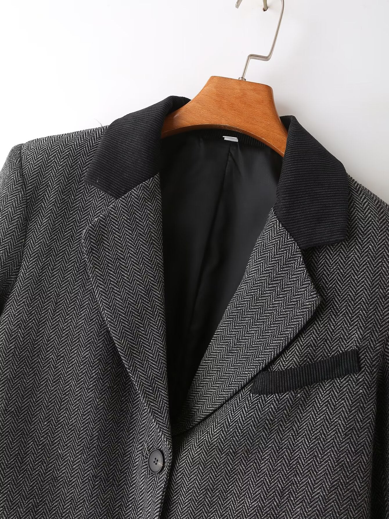 Autumn Women Herringbone Oblique Solid Color Loose Blazer Women