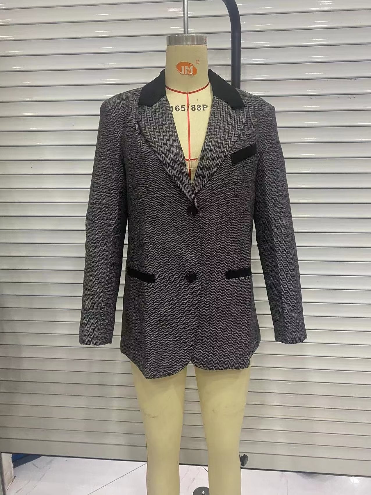 Autumn Women Herringbone Oblique Solid Color Loose Blazer Women