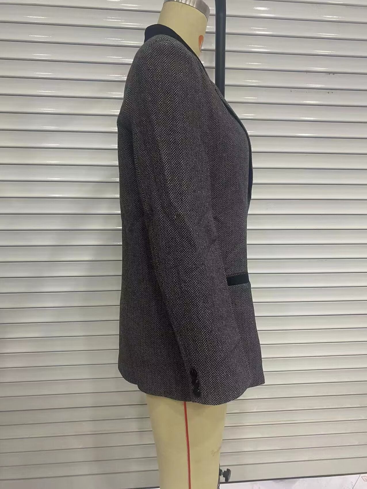 Autumn Women Herringbone Oblique Solid Color Loose Blazer Women