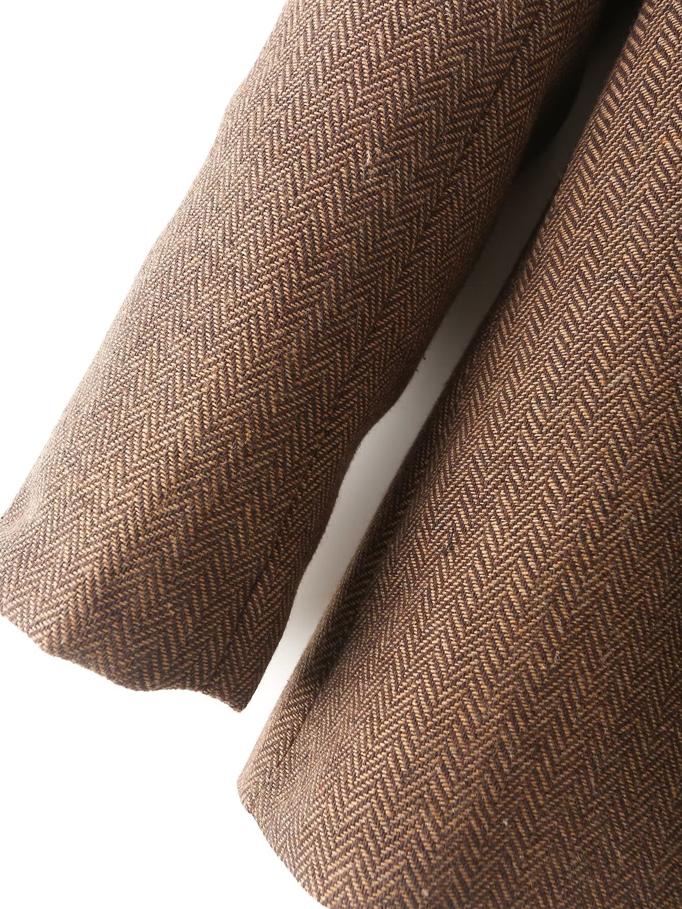 Fall Women Clothing Retro Double Breasted With Belt Slim Herringbone Oblique Blazer