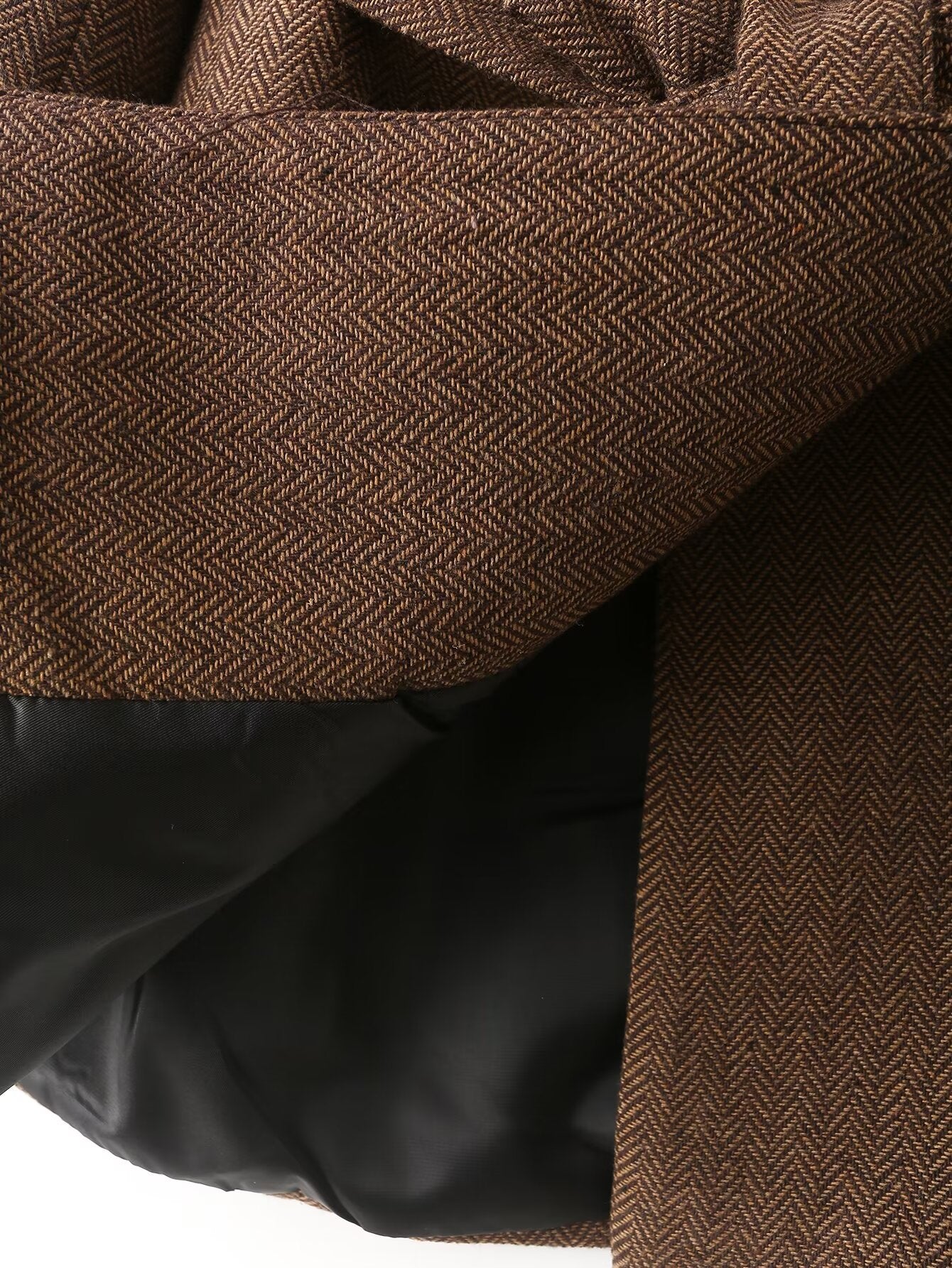 Fall Women Clothing Retro Double Breasted With Belt Slim Herringbone Oblique Blazer