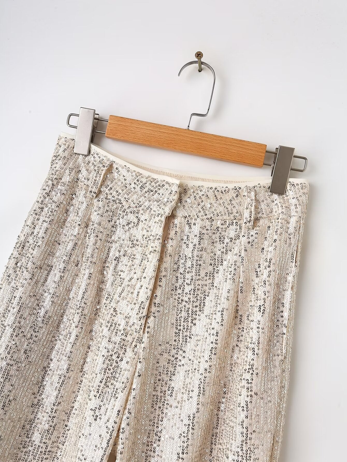 Spring Women Clothing Solid Color Sequ Loose Casual Straight Pants Trousers