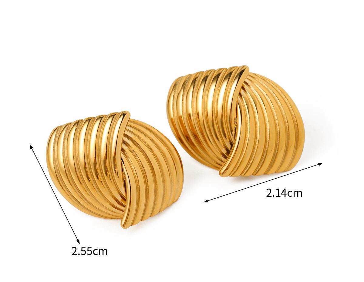 Internet Celebrity Small Gold Ear Ring Clip Personality 18K Gold Stainless Steel Striped Texture Staggered Stud Earrings Accessories