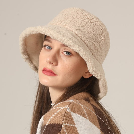 Bucket Hat Double Sided Thickened Lamb Wool Bucket Hat Women Protection All Matching Basin Hat