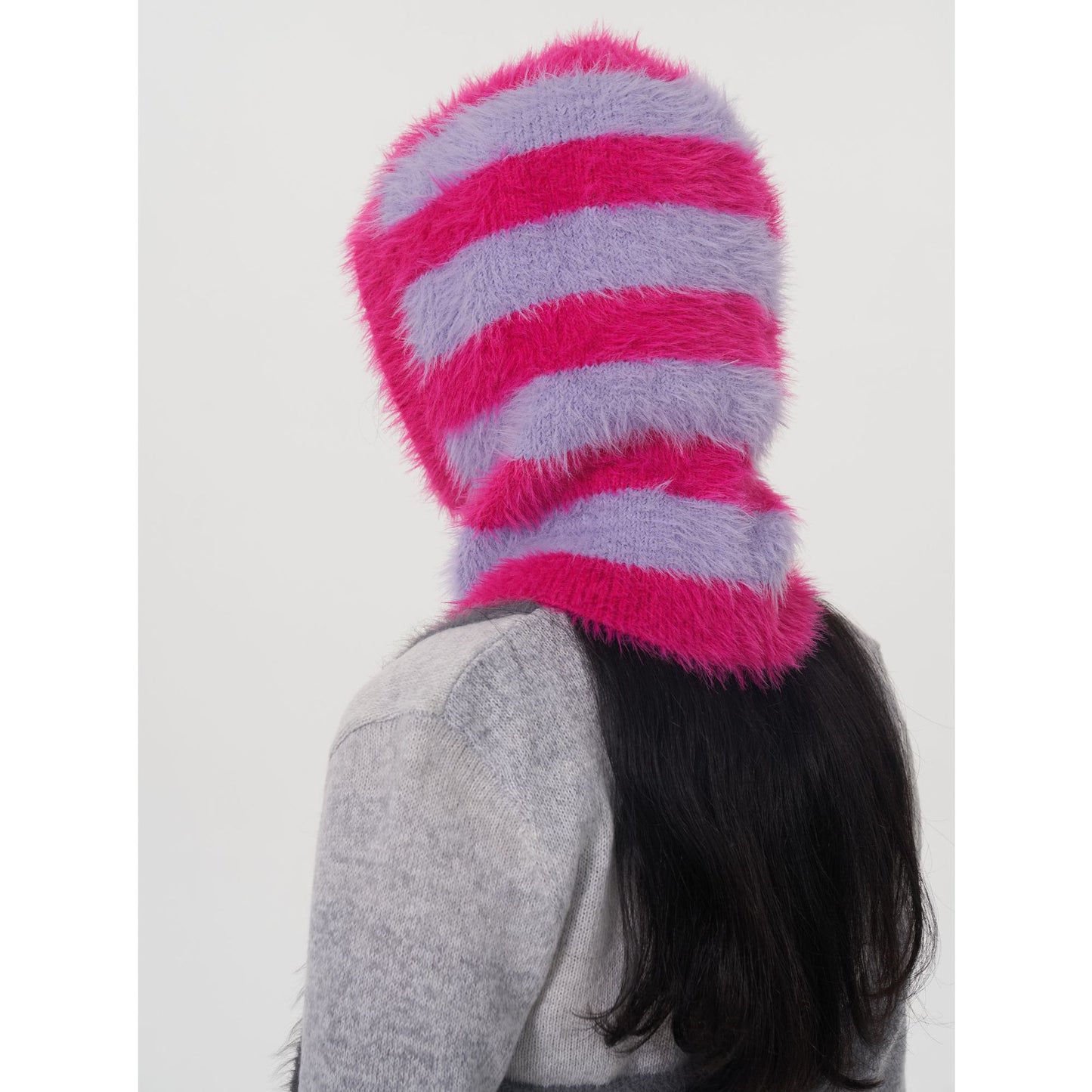 Striped Mink like Balaclava Personality Pullover Knitting Woolen Cap Women