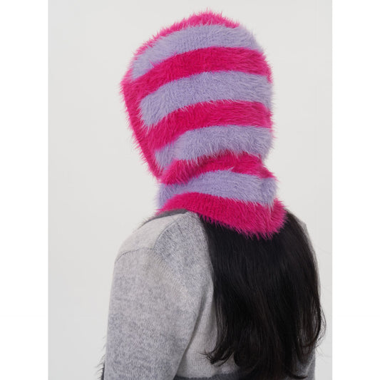 Striped Mink like Balaclava Personality Pullover Knitting Woolen Cap Women