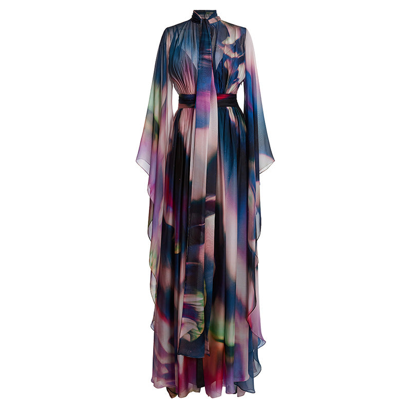 Spring Summer Star Bay Sleeve Colorful Printed Maxi Dress Holiday Maxi Dress