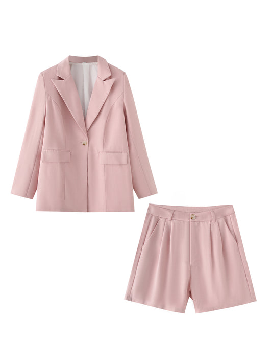 Spring Summer Pink Blazer Women Blazer Shorts Women Two Piece Sets