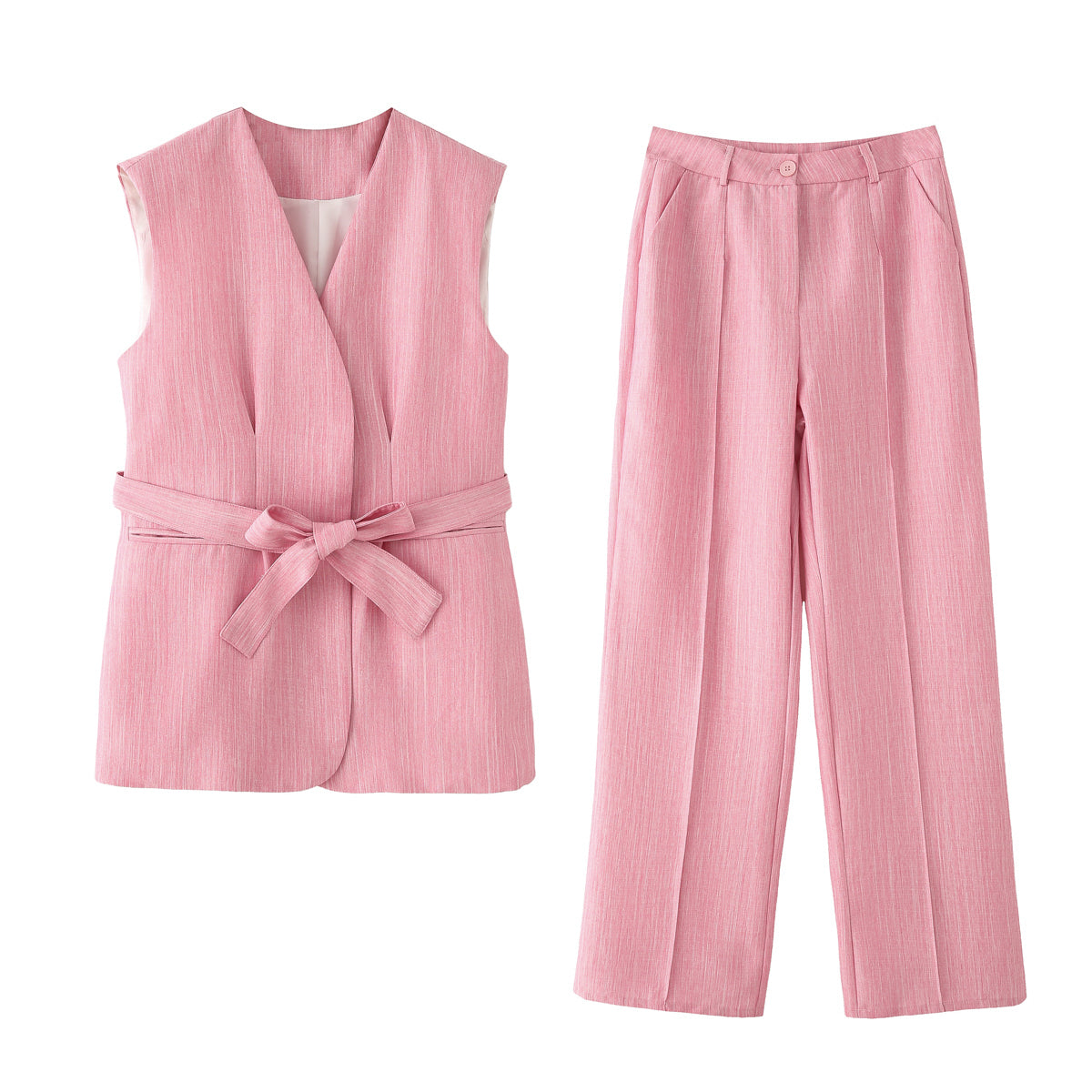 Summer Women Imitation Linen Bamboo Vest Two Piece Sets