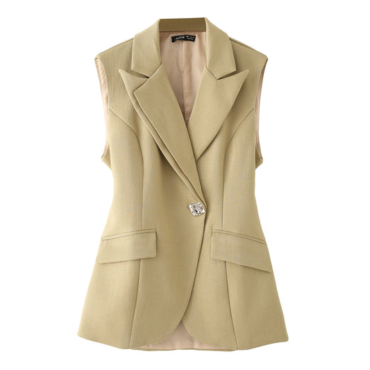 Women Blazers Collar Vest Sleeveless Vest Back Slit Coat