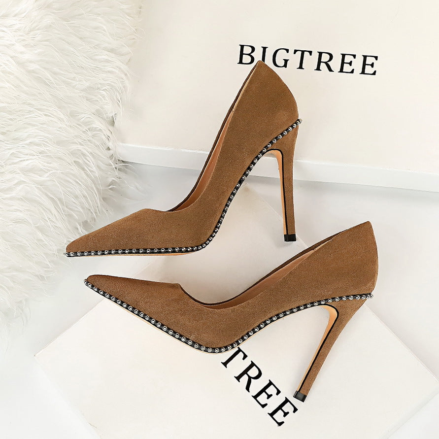 Sexy Nightclubs Thinner Super High Heel Stiletto Suede Shallow Mouth Metal Chain Pointed Toe Women Shoes