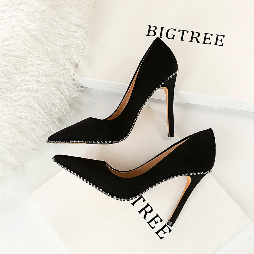 Sexy Nightclubs Thinner Super High Heel Stiletto Suede Shallow Mouth Metal Chain Pointed Toe Women Shoes