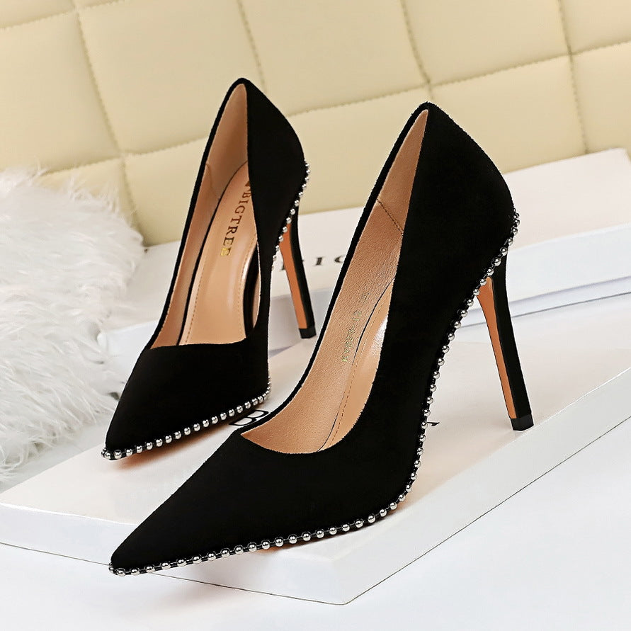 Sexy Nightclubs Thinner Super High Heel Stiletto Suede Shallow Mouth Metal Chain Pointed Toe Women Shoes