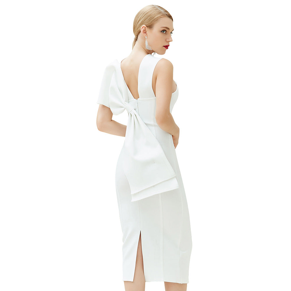 Bandage Dress Evening Dress Bandagedress White Tight Sexy Strappy Bow Midi Dress Performance Dress