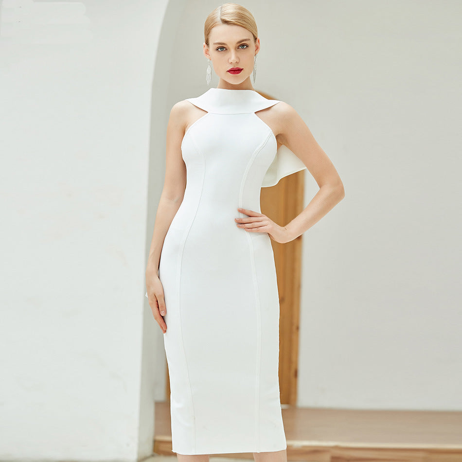 Bandage Dress Evening Dress Bandagedress White Tight Sexy Strappy Bow Midi Dress Performance Dress