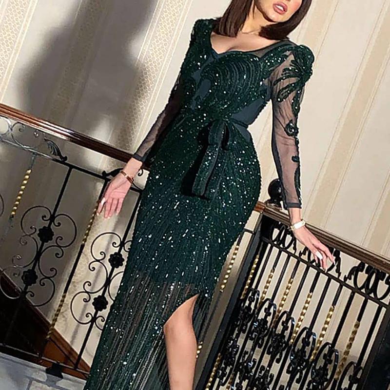 Fashionable Women Clothing Dress Gold Long Sleeve Sexy Dress