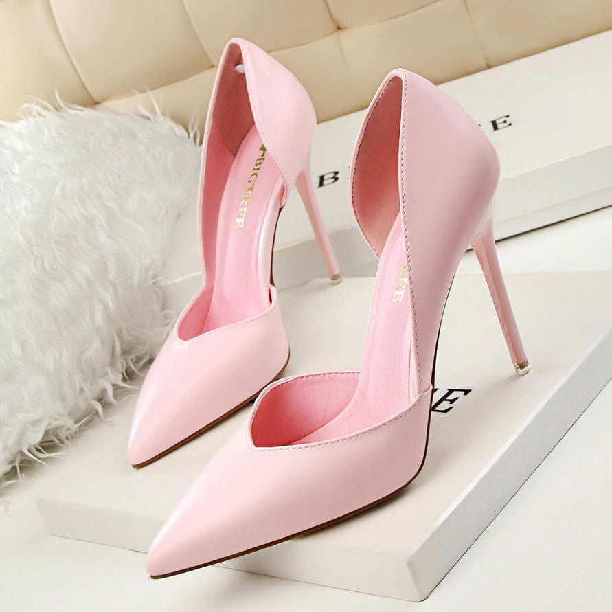 Korean Fashionable Simple Sexy Nightclubs Thinner Women Shoes Stiletto Heel Shallow Mouth Pointed Hollowed Pumps