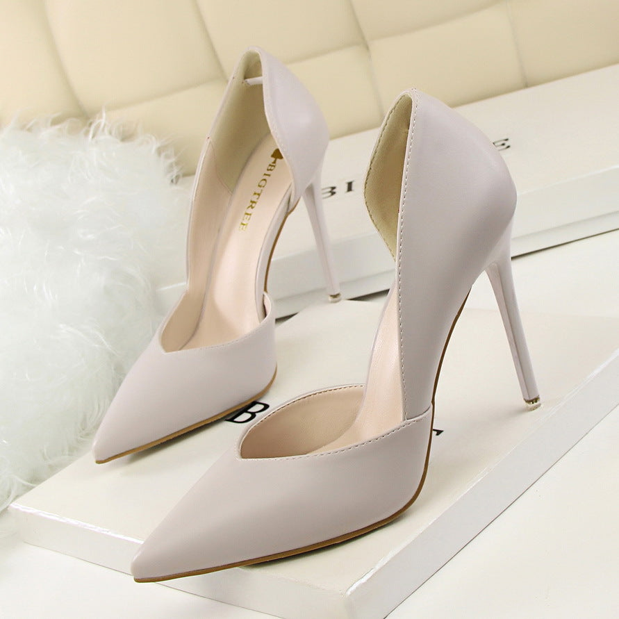 Korean Fashionable Simple Sexy Nightclubs Thinner Women Shoes Stiletto Heel Shallow Mouth Pointed Hollowed Pumps