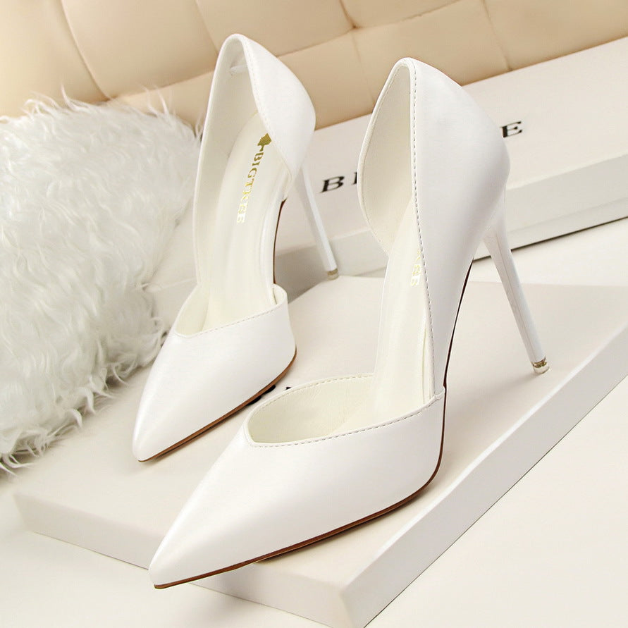 Korean Fashionable Simple Sexy Nightclubs Thinner Women Shoes Stiletto Heel Shallow Mouth Pointed Hollowed Pumps